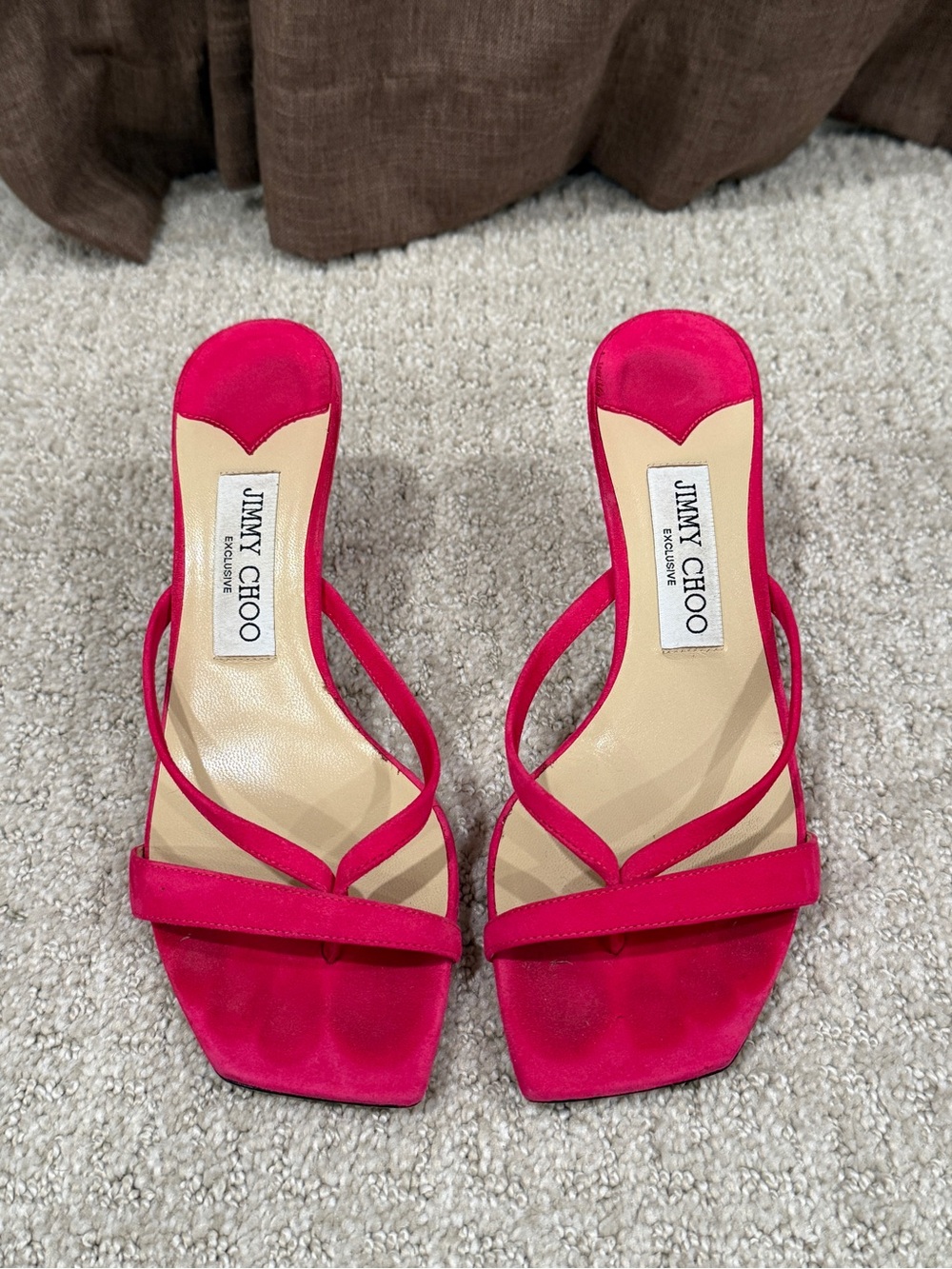 Jimmy Choo Pink Suede Strappy Mule Sandals Square Toe Kitten Heel EU 37.5 US 7.5 - Picture 4 of 6